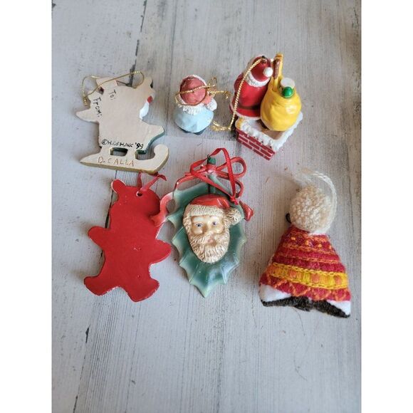 Santa Claus I heart snow mistletoe Mrs Claus teddy bear ornament Xmas set - Picture 8 of 9